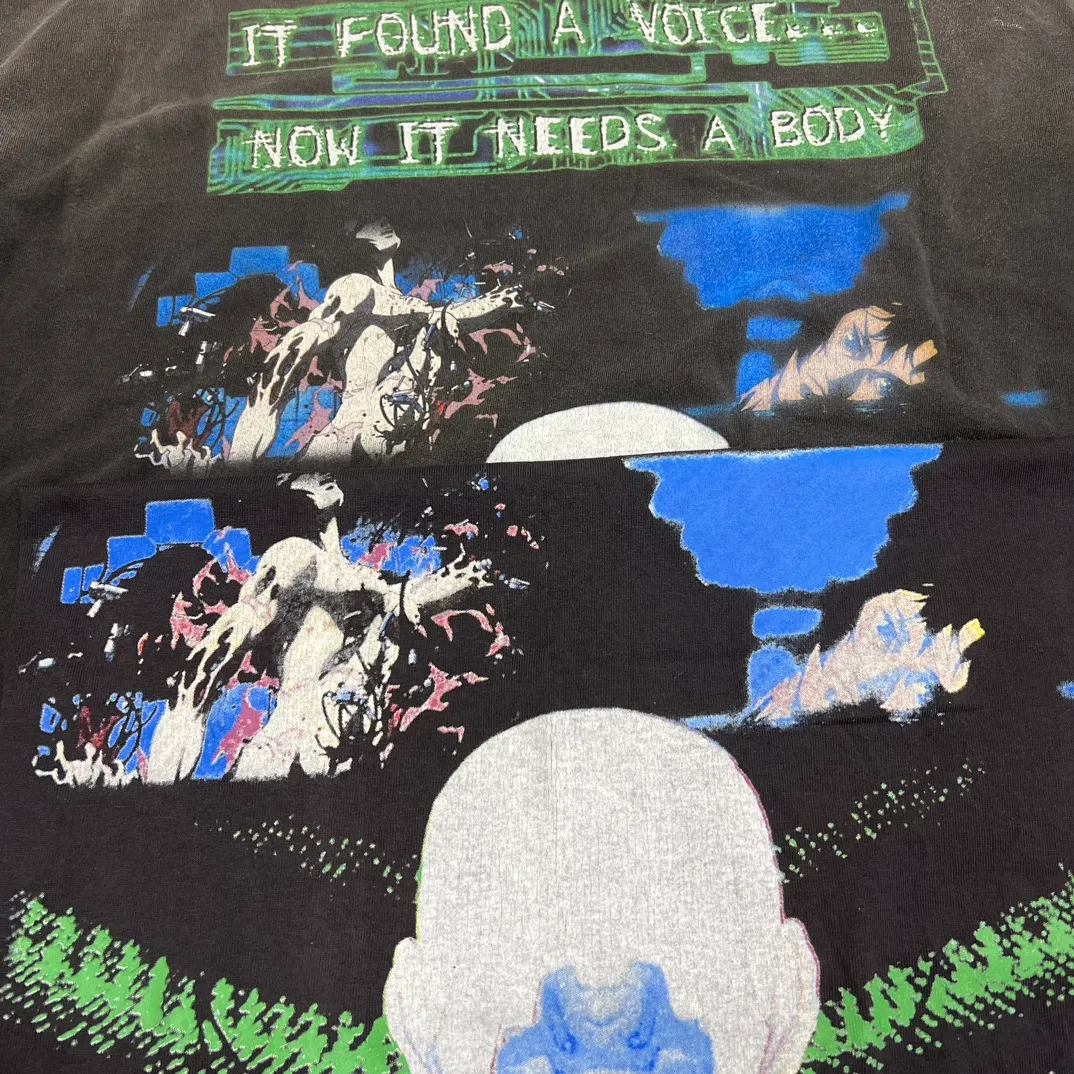 Printing proofing SAINT Mxxxxxx × GHOST IN THE SHELL Ghost in the Shell GS_LS TEE/GITS/BLK Big IP Ghost in the Shell joint model Sleeping Motoko Kusanagi Retro distressed long sleeves with holes Washed black S-XL